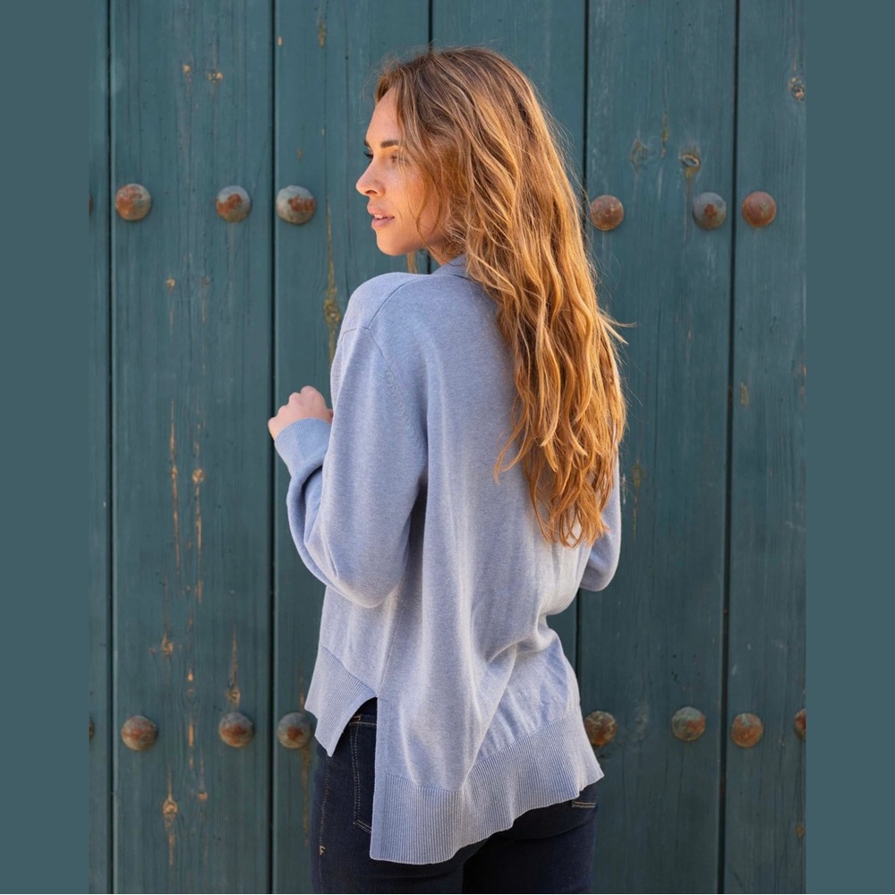 MERSEA | Coastal Blue MARINER HORIZON Relaxed Fit Cotton Wool Polo Sweater - Picture 2 of 4
